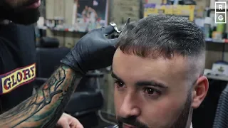Caesar Cut Crop Haircut With High Skin Fade Short Beard Trim