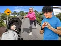 LETTING THE STROLLER ROLL INTO THE STREET PRANK SHE LOST IT