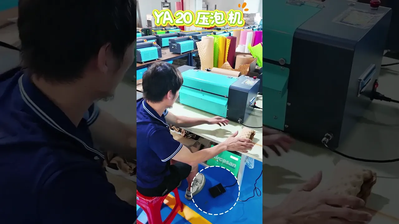 This paper bubble machine creates paper cushion on demand.Replace plastic bubble wrap with eco paper