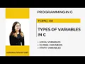 Types of variables in c local variables global variables static variables c programming in hindi