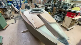 28 Nov 2022  Bit by bit the inside of the bow deck is shaped and laminated.