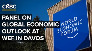 CNBC anchor Andrew Ross Sorkin moderates a panel on global economic outlook in Davos 26