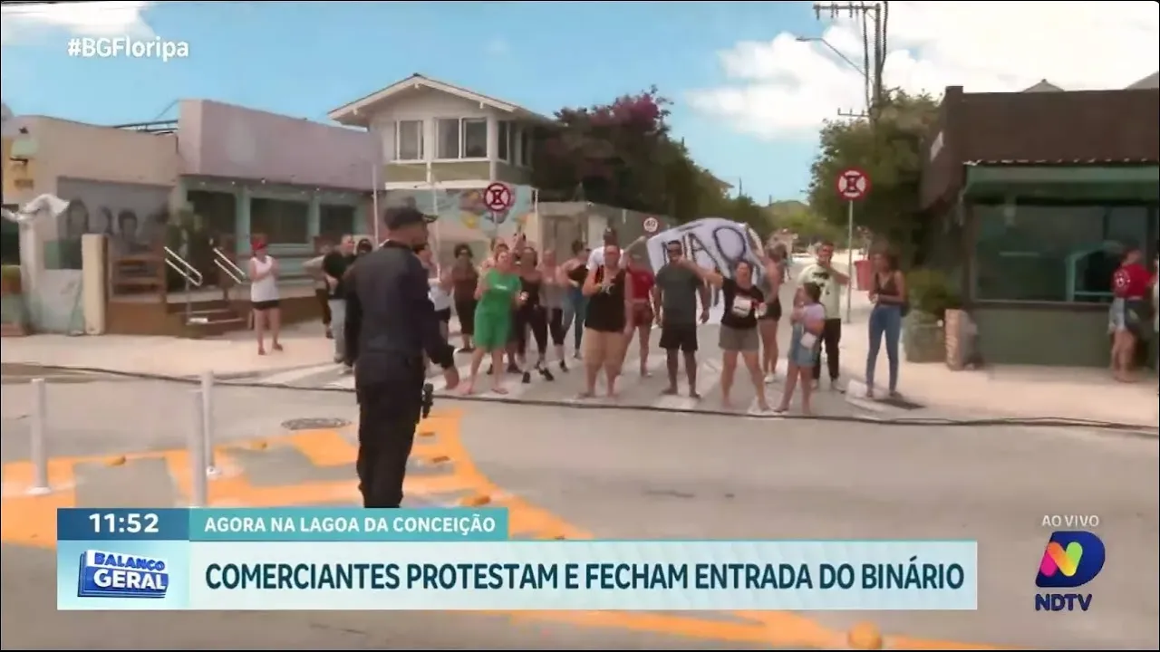 Protesto em Florianópolis: comerciantes fecham entrada do binário em manifestação