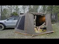 Truck Camping With Awning Tent In Rain Storm