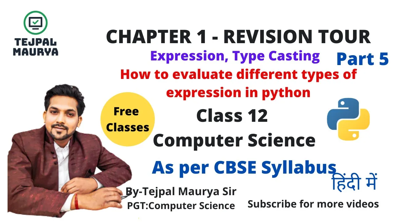 Chapter 1 Revision Tour 1 | Part 5 | Expression | How to evaluate expression in Python |Class 12 CS