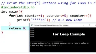 Print the Star Pattern using for loop in C Part-2