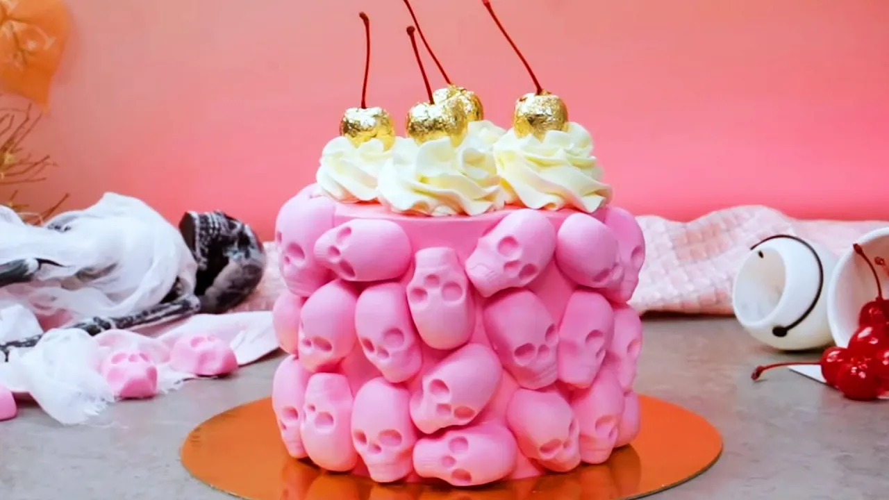 How To Make Pink Skull Cake   Spooky Halloween Cake Ideas By Hoopla Recipes