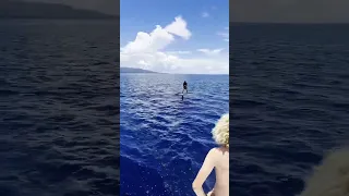 Is this the first time this has ever been done? Tow foiling behind a sailing yacht! #sailingfamily