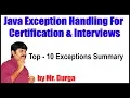 Java Exception Handling Top - 10 Exceptions Summary by Durga Sir