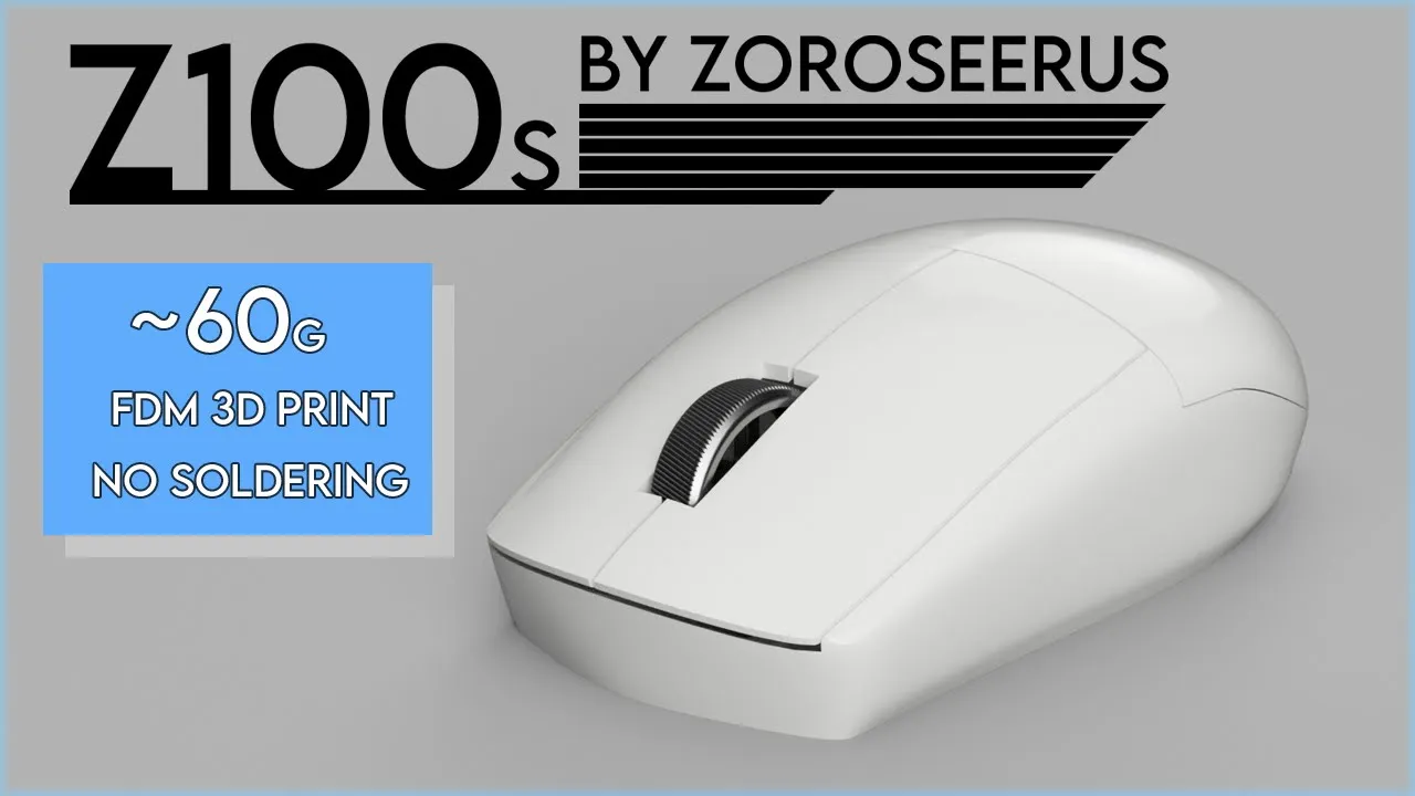 Z100s, 3D Printed Symmetric Wireless Mouse for Logitech G305