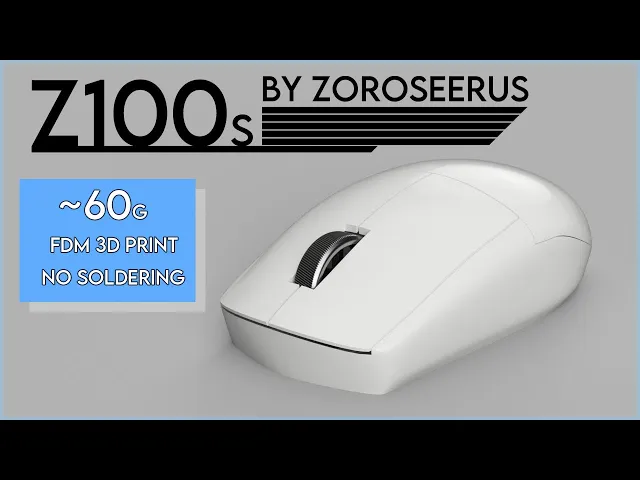 Z100s, 3D Printed Symmetric Wireless Mouse for Logitech G305 video thumbnail
