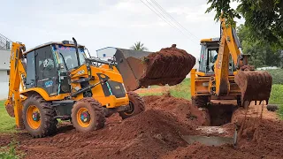 jcb 3dx and 3dx super 4x4 drainage trench dig and chamber installation together jcb video