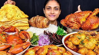 Crab Curry Chicken Curry Whole Chicken Curry Egg Roast Egg Omelette Arbi Bhorta With Rice Eating 