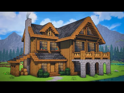 Download MP3 Minecraft: Large Wooden Cabin Tutorial