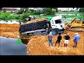 Lagu Incredible landfill! Dump truck 25ton Drive Back Uploading Landslide Overturned into water pond SHA…