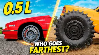 How Far Can 5 Wheels Go on ONLY 0.5L? - Beamng drive