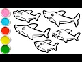 Baby Shark Whole Family Drawing Painting and Coloring for Kids Toddlers Let s Draw