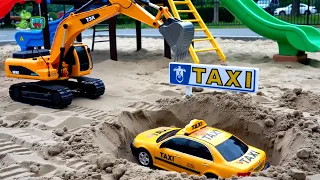 Excavator Finds Surprise Cars in the Sand! 🚓🚒 Toy Vehicle Rescue Mission & Car Wash Fun