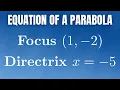 How to Find the Equation of a Parabola with Focus -1 2 and Directrix x - 5