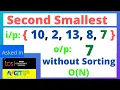 Find second smallest number in an Array TCS Java Hindi