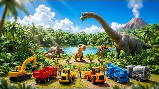 Satisfying Toy Construction Vehicles & Dinosaurs Adventure!