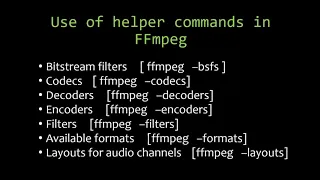 FFmpeg - Bitstream filters codecs decoders encoders available formats and layouts