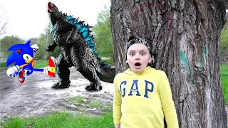 Годзилла против Соника - Битва монстров.  Sonic boom vs Godzilla battle Часть 1