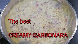 Pinoy Style Carbonara /Pang Meryenda Ingredients: * 1 pack flat spaghetti noodles, 400g * 150g Ham o. 