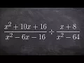Divide two rational expressions by simplifying