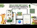 Editable Wild One First Birt ay Website Template with RSVP Cute Safari Animals Invitation