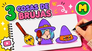Cómo dibujar 3 cosas de brujas kawaii paso a paso