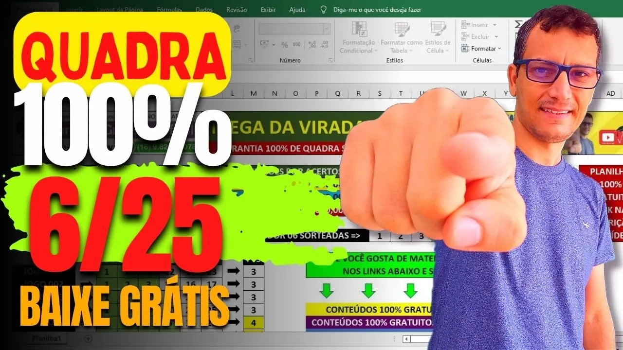MEGA-SENA 100% QUADRA Redução de 25 para 6 Planilha BAIXE GRÁTIS