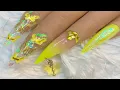 Neon Yellow Glitter Glass Butterfly Ombre Acrylic Nails W Piercing Charm