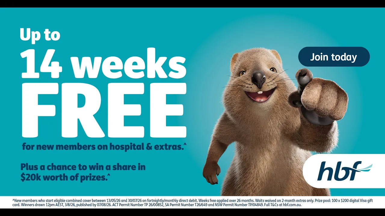 HBF — HBF Health Insurance — Up to 14 Weeks Free Offer (YouTube video ad)