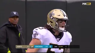 Saints AJ Klein with a PICK 6 TD on Will Grier