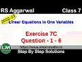 Linear Equations in one variables Class 7 Chapter 7 Exercise 7C Question 1 - 6 RS Aggarwal LM