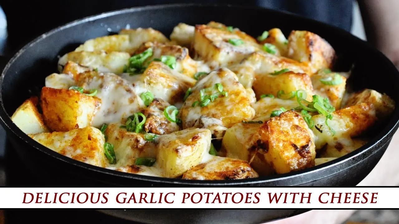 Garlic ROASTED POTATOES with MELTED CHEESE