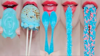 ASMR SKY BLUE EMOJI FOOD roasted marshmallow kohakuto sprinkle honey jelly rock candy mukbang