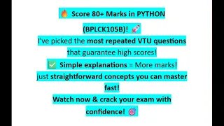 MOST IMPORTANT QUESTIONS for INTRODUCTION TO PYTHON PROGRAMMING VTU 1st Year 2025 Must-Watch