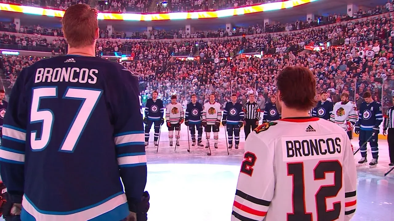 Jets, Blackhawks don "Broncos" on jerseys in tribute to Humboldt