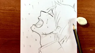 رسم أنمي حزين تعلم رسم ولد يبكي خطوة بخطوة 