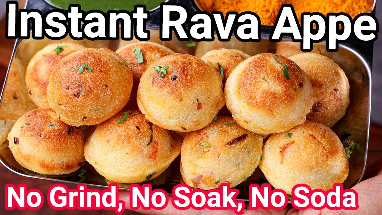 Instant Rava Appe Recipe in 10 Mins - Rava Paniyaram Recipe   Instant Healthy Sooji Breakfast