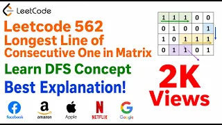 Leetcode 562 Longest Line of Consecutive One in Matrix - Google Interview Question Solved