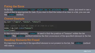 How to Fix AttributeError list object has no attribute find in Python Code
