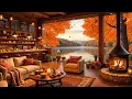 Download Lagu Golden Autumn Lakeside Cabin 🍁 Fireplace Glow, Vintage Café Vibes \u0026 Peaceful Nature Ambience