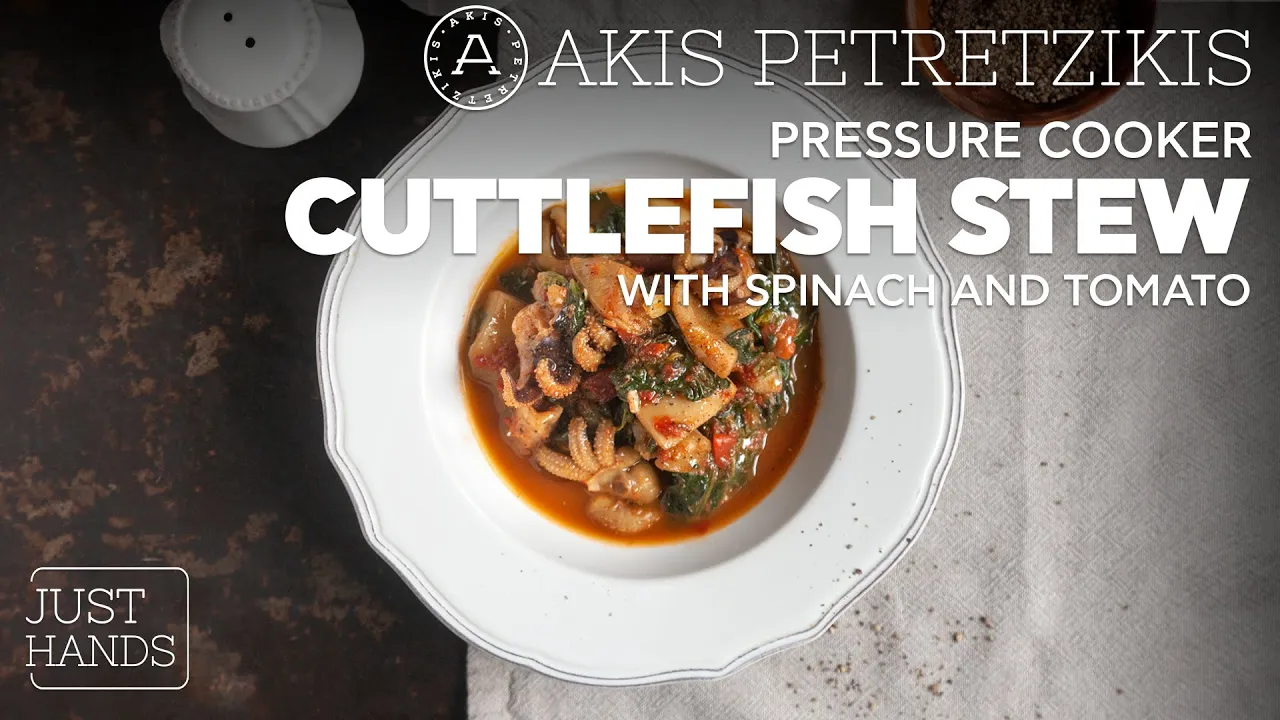 Pressure Cooker Cuttlefish Stew with Spinach and Tomato   Akis Petretzikis