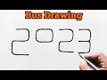 How to draw Bus from number 2023 Easy bus Drawing for beginners number drawing