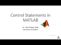 3 Control Statements in Matlab