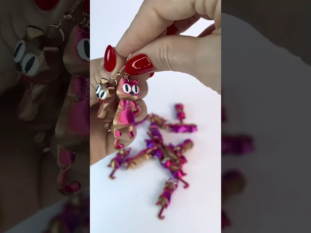 Cute Flexi Cat w flexi tail in Keychain, Earrings & Magnet Version video thumbnail