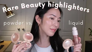 new rare beauty highlighter try on liquid highlight comparison three shades 